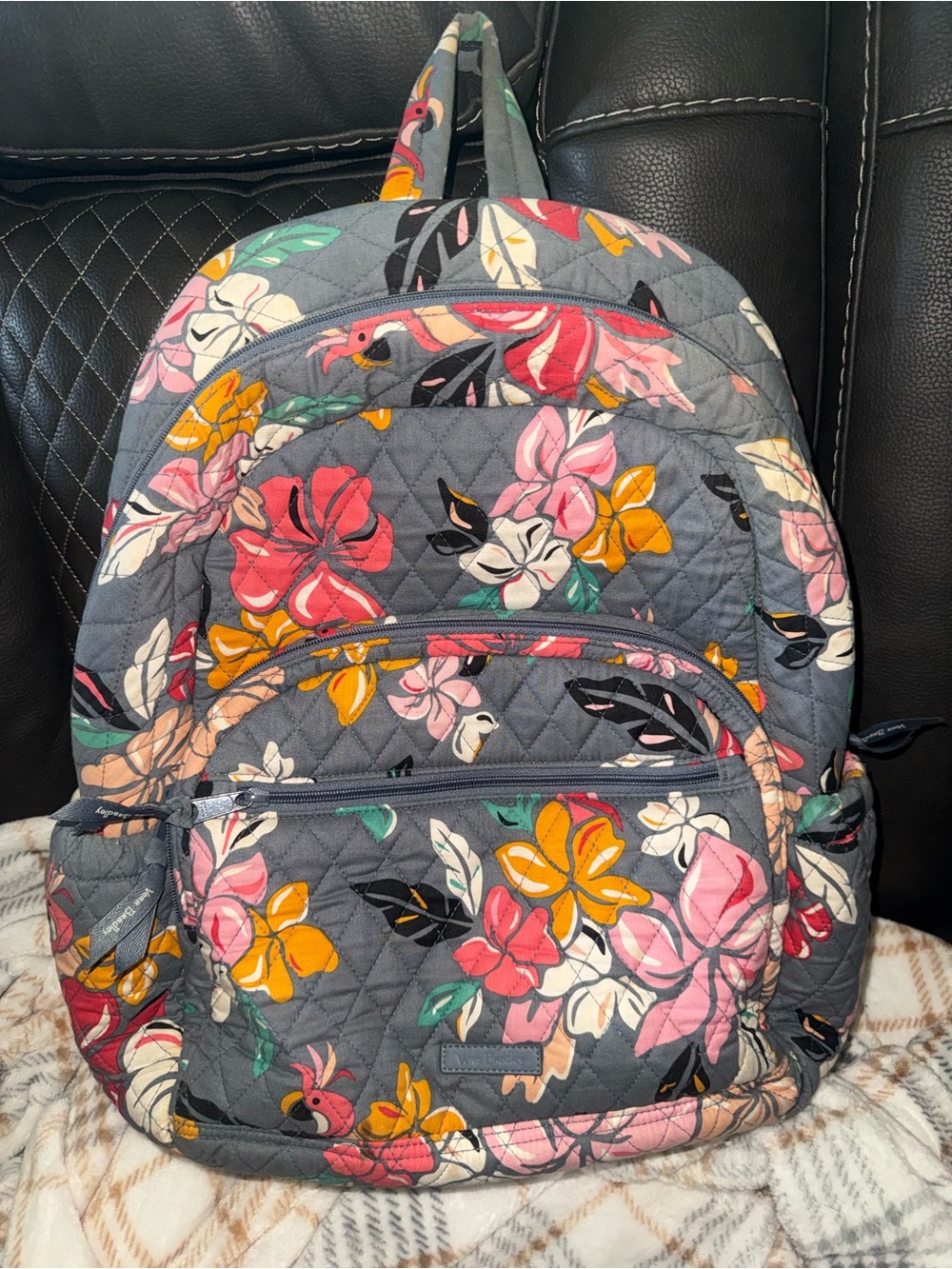 Vera Bradley Campus Backpack Gray Tropical Floral Quilted School Travel Bookbag